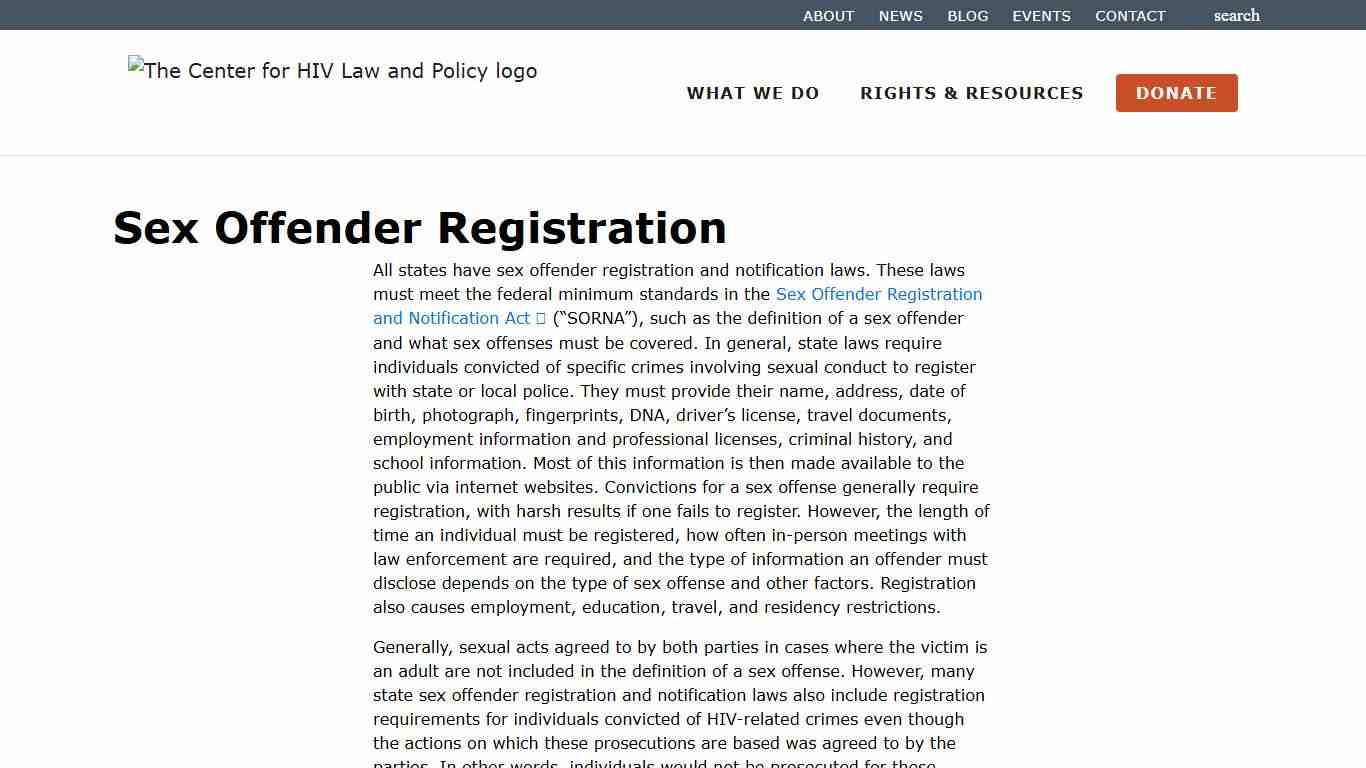 Sex Offender Registration | The Center for HIV Law and Policy